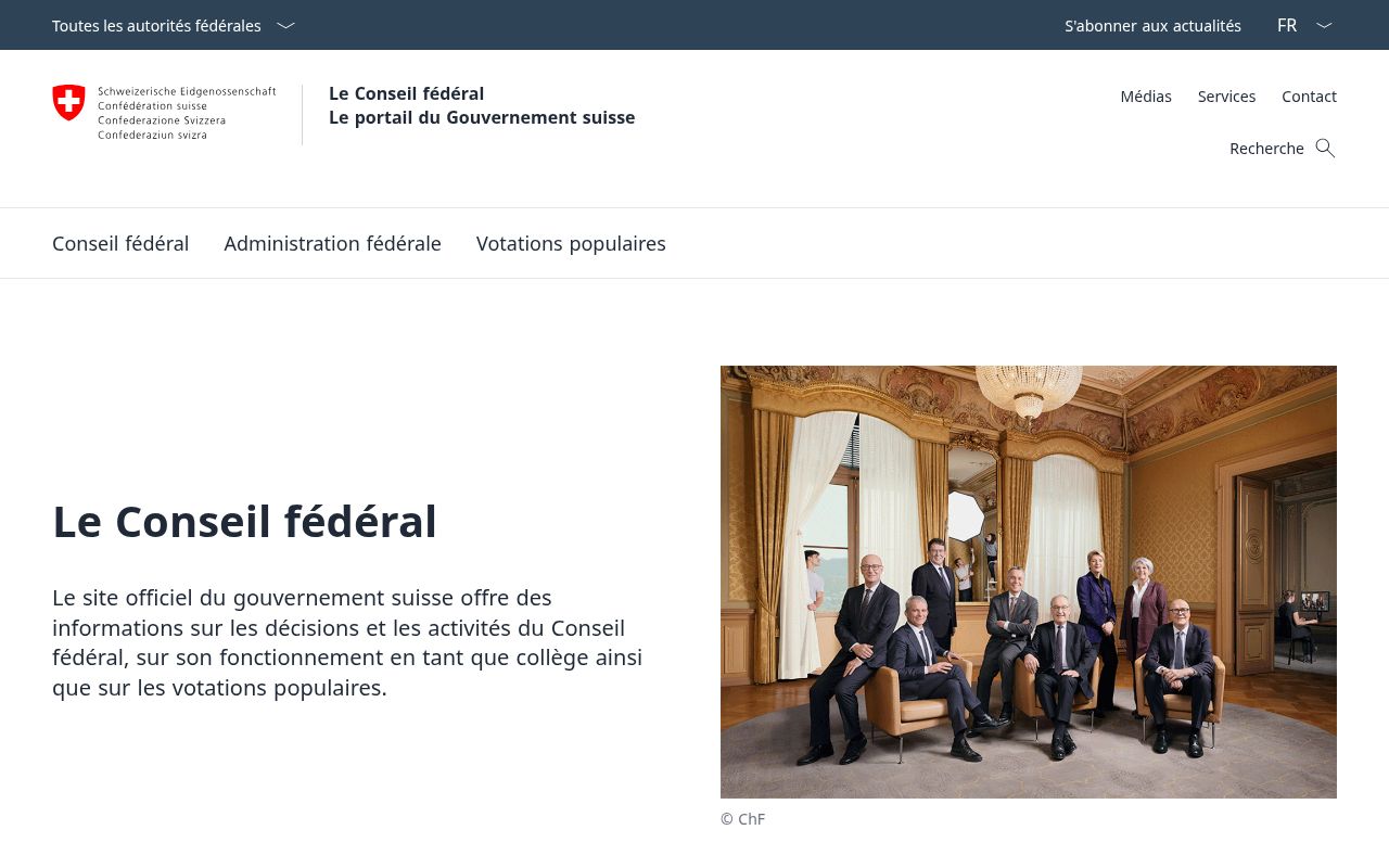 Homepage screenshot of admin.ch