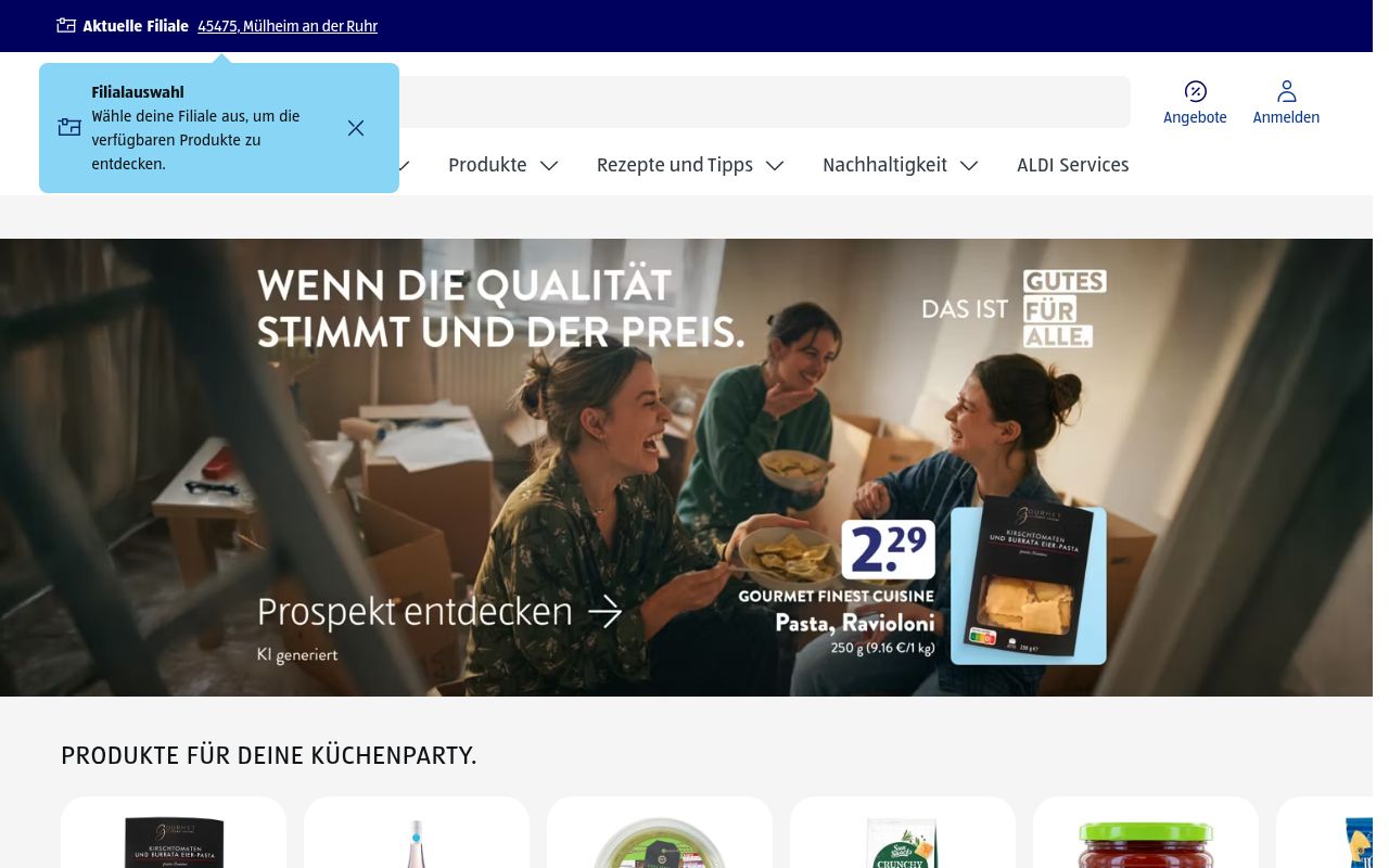 Homepage screenshot of aldi-sued.de