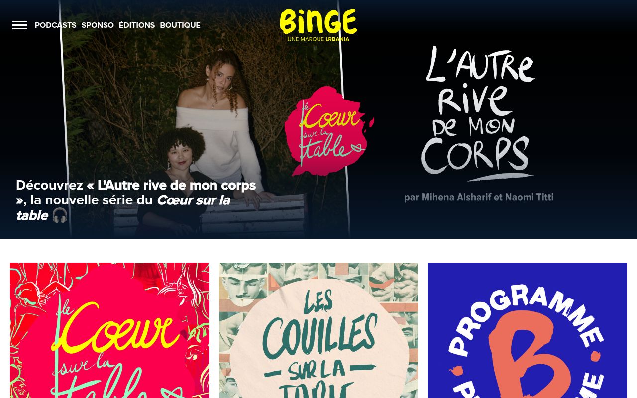 Homepage screenshot of binge.audio