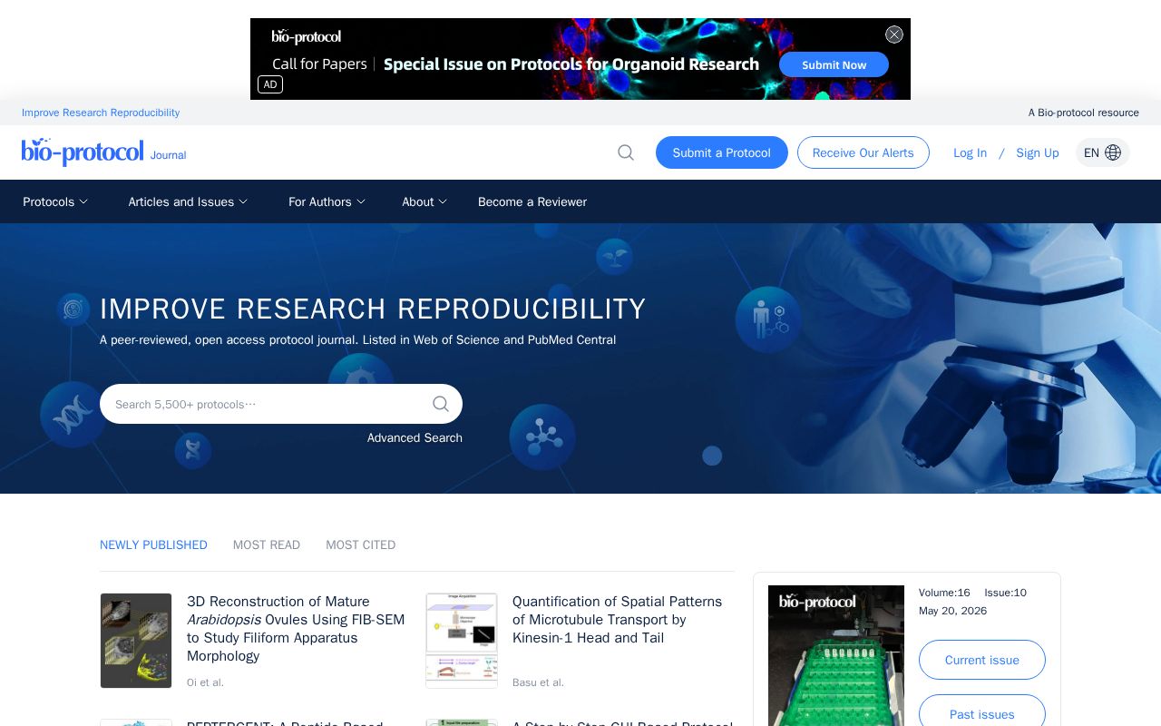 Homepage screenshot of bio-protocol.org