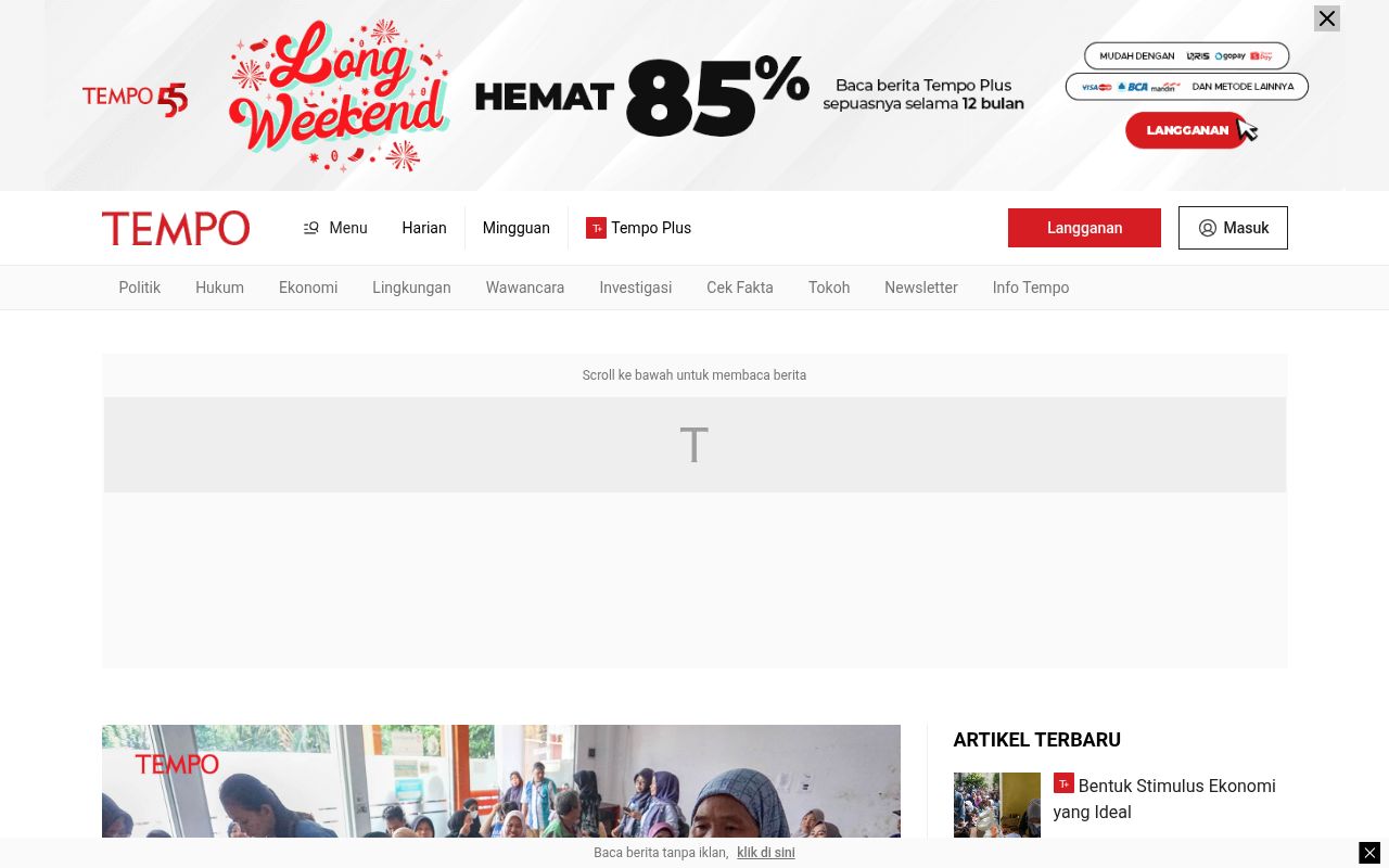 Homepage screenshot of bisnis.tempo.co