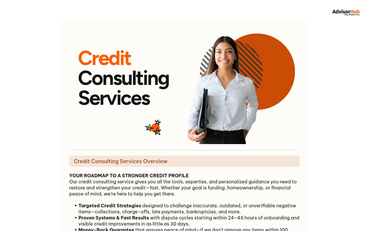 Homepage screenshot of credit.advisorhub.io