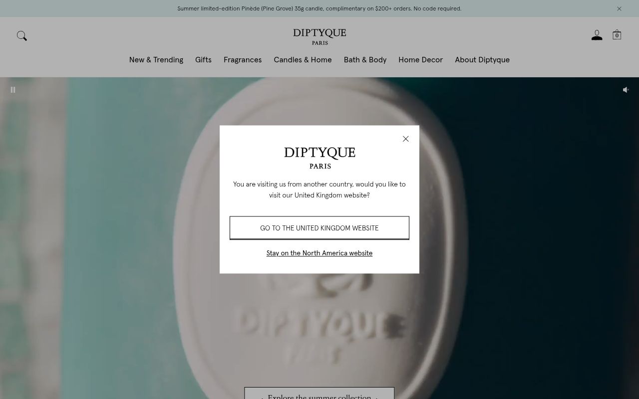 Homepage screenshot of diptyqueparis.com