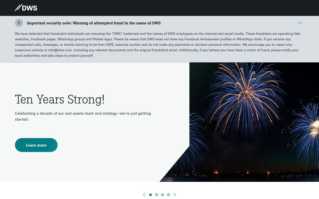 Homepage screenshot of dws.com