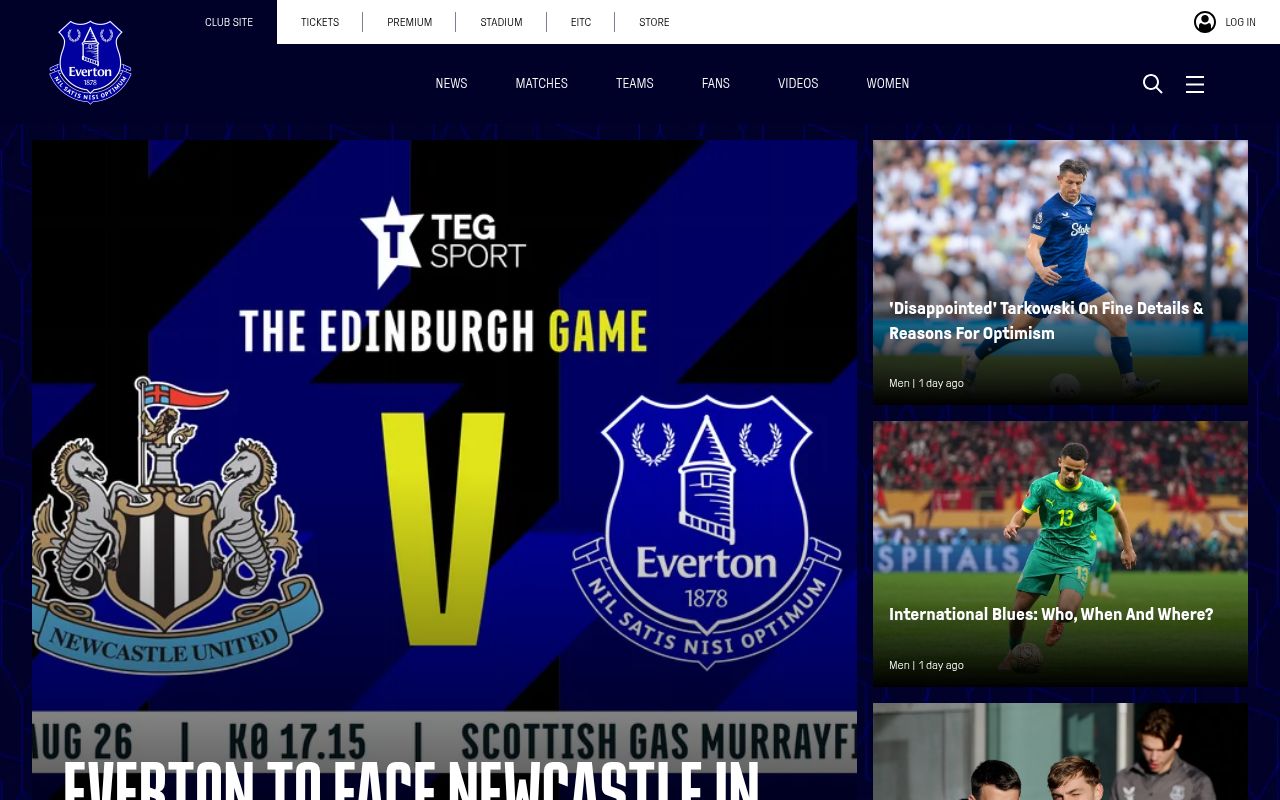 Homepage screenshot of evertonfc.com