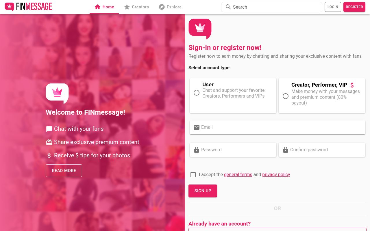 Homepage screenshot of finmessage.com