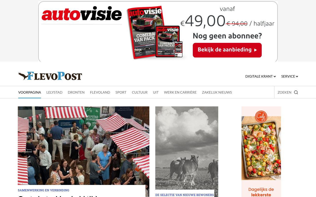 Homepage screenshot of flevopost.nl