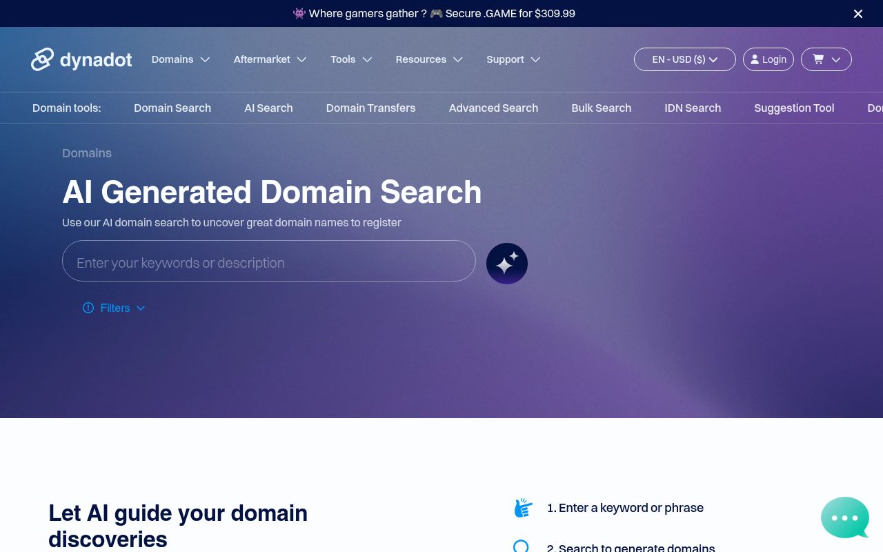 Homepage screenshot of forsale.dynadot.com