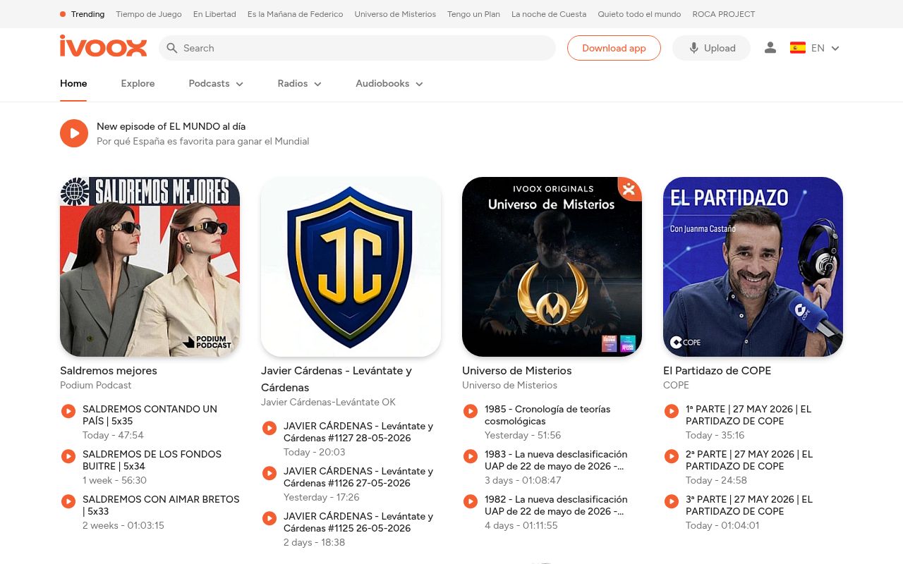 Homepage screenshot of ivoox.com