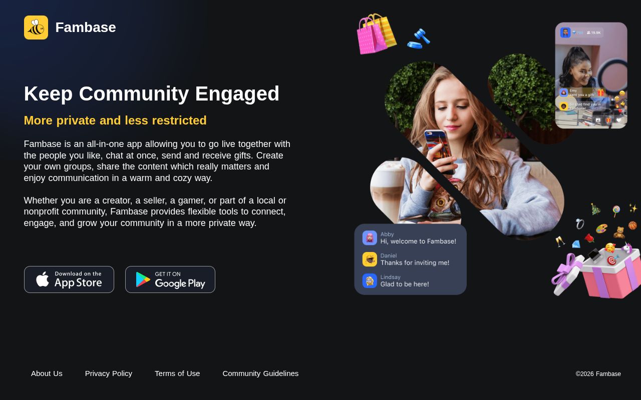 Homepage screenshot of joinfambase.com