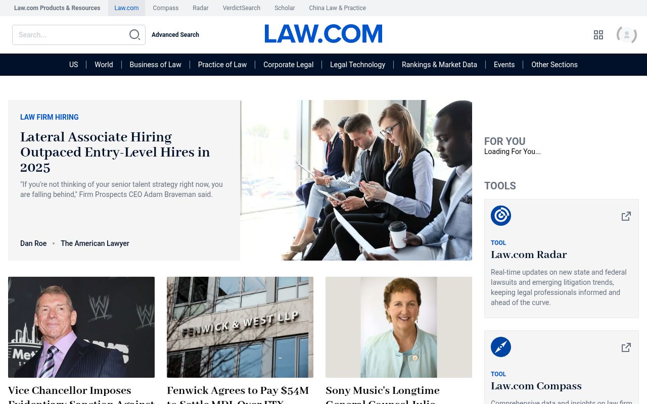 Homepage screenshot of law.com