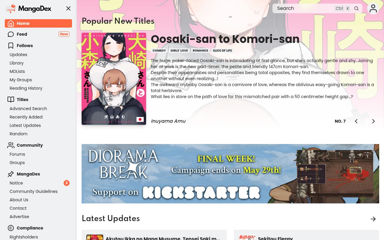 Homepage screenshot of mangadex.org