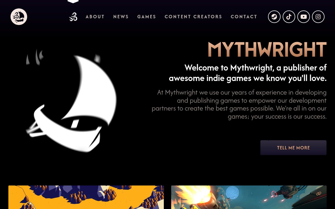 Homepage screenshot of mythwright.com