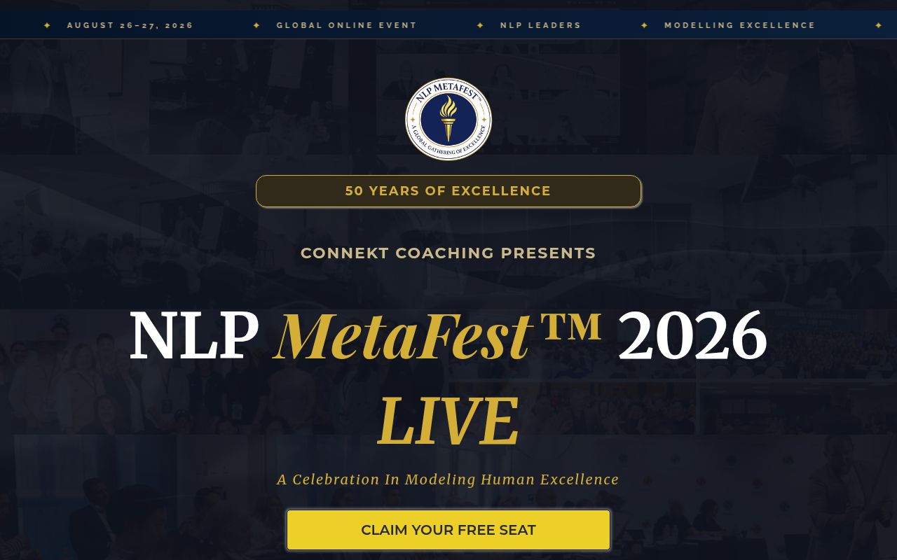 Homepage screenshot of nlpmetafest.com
