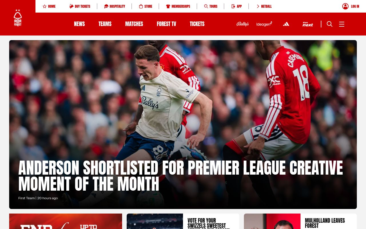 Homepage screenshot of nottinghamforest.co.uk