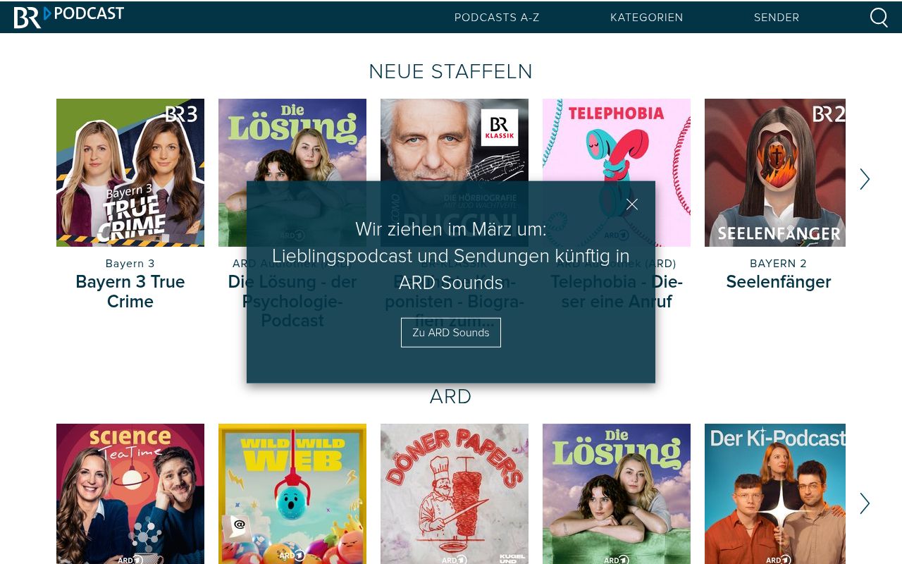 Homepage screenshot of origin.podcast.br.de