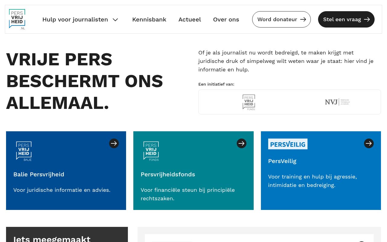 Homepage screenshot of persvrijheid.nl