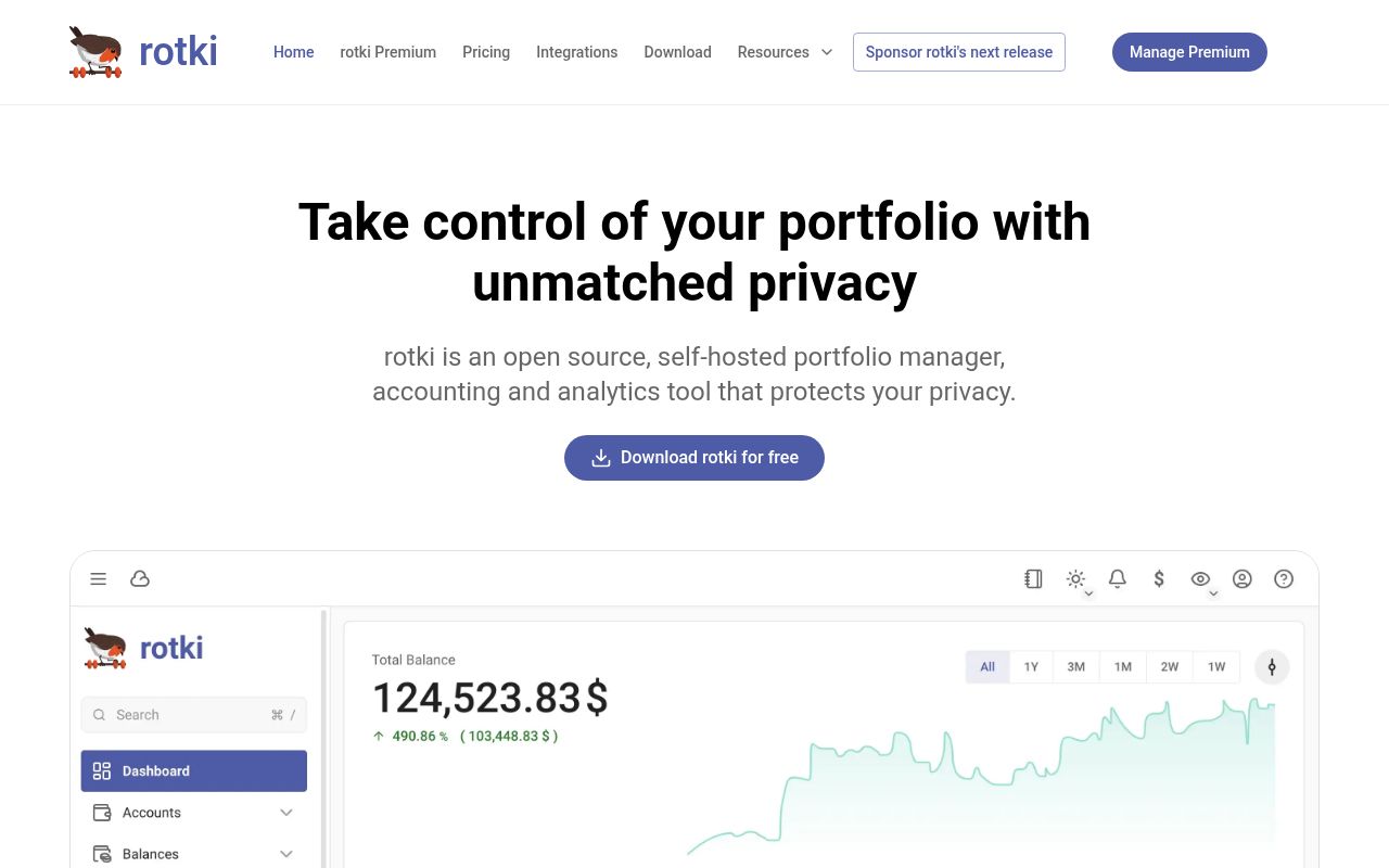 Homepage screenshot of rotki.com