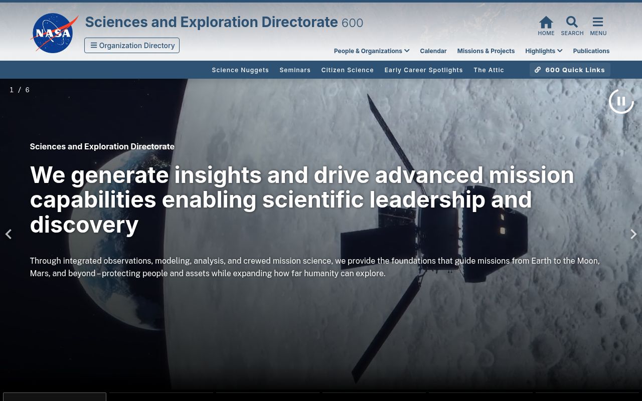 Homepage screenshot of science.gsfc.nasa.gov