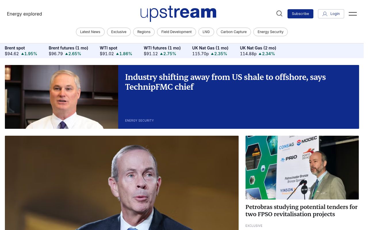 Homepage screenshot of upstreamonline.com