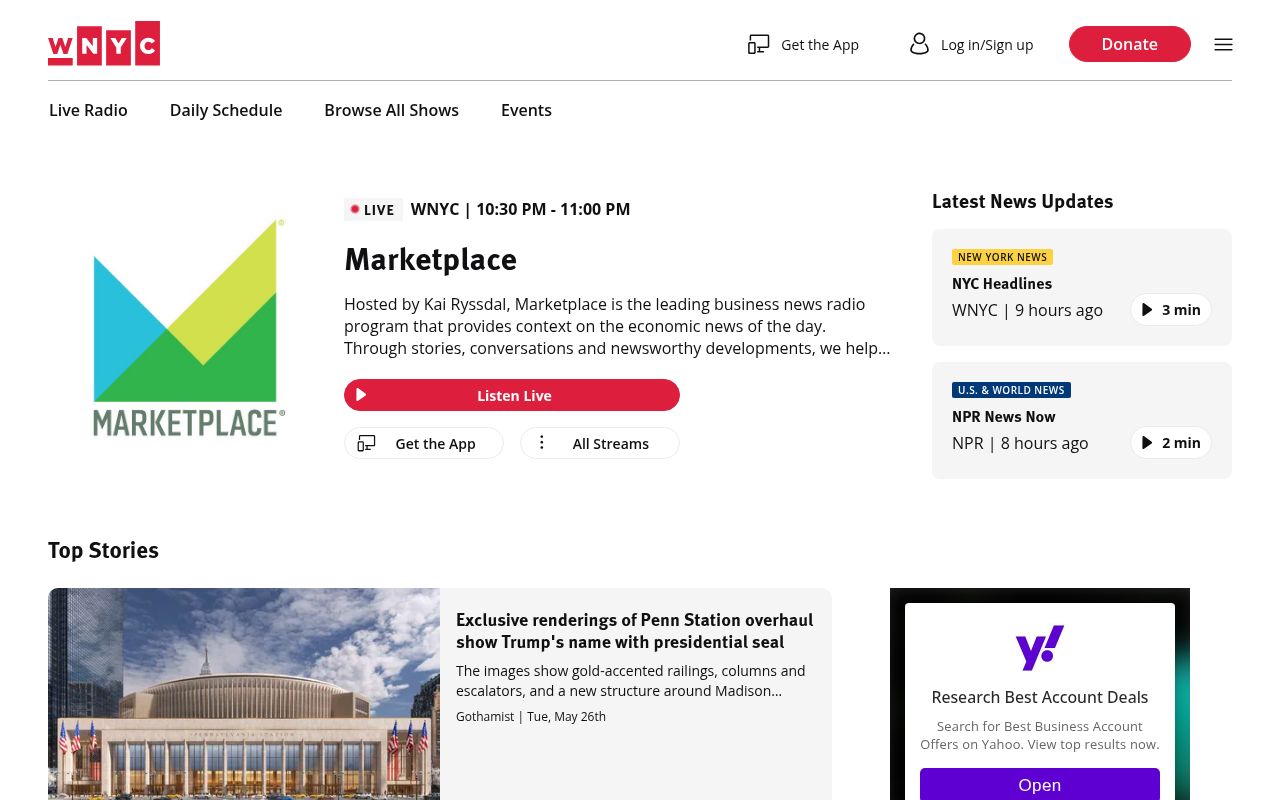 Homepage screenshot of wnyc.org